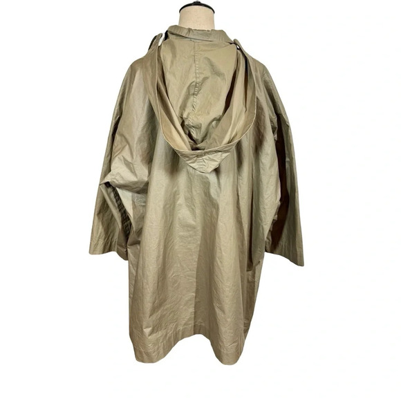 Eskandar Swing Coat Waxed Rain Jacket Detachable Hood Olive Green Sz:1/Small - Picture 7 of 8
